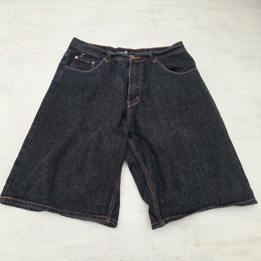 Red Ape Shorts Mens 38 Blue Denim Y2K Baggy Skater Hip Hop Embroidered READ